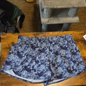 Blue Floral Print Workout Shorts